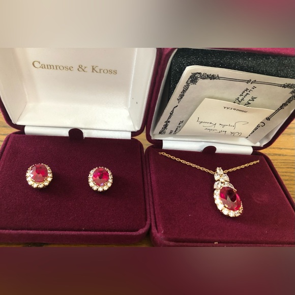 NWT CAMROSE & KROSS Jacqueline Kennedy Ruby Color Stone & CZ Necklace & Earrings - Picture 1 of 2